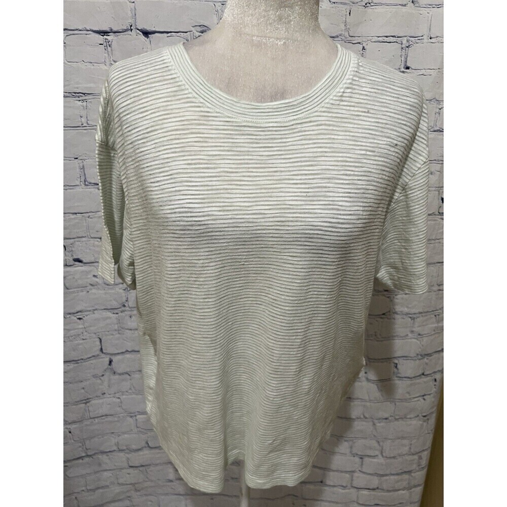 Club Monaco T-Shirt White/green Stripes Size S Soft Short Sleeve